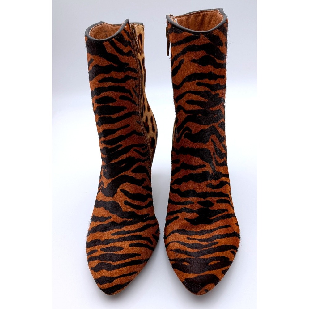 Mixed Animal Print Calf Hair Ankle Boots Tiger Leopard Kitten Heel Brazil 8M